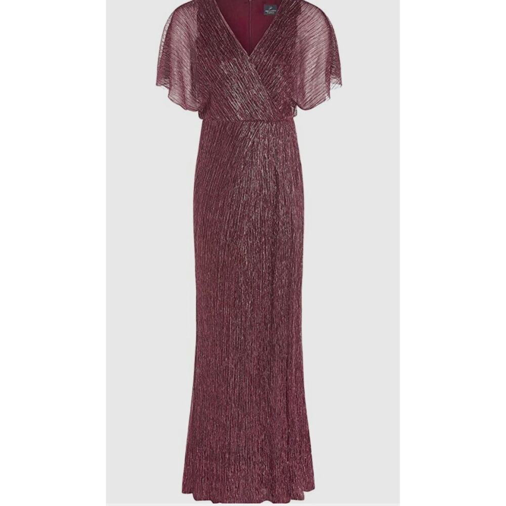 B27 Adrianna Papell Metallic Blouson Long Maxi Gown Womens 10 Burgundy Hoco - Picture 3 of 11